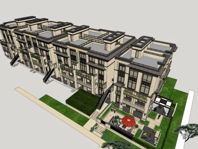 Sketchup景观模型|住宅花园景观，现代风格