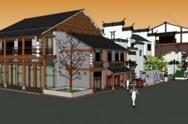Sketchup商业模型|多层徽派商业街，现代中式-BIM建筑网