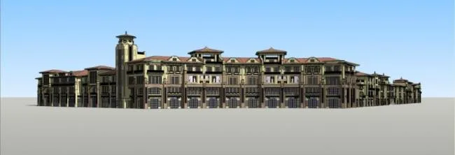 Sketchup商业模型|小区商业街，多层，西班牙古典风格