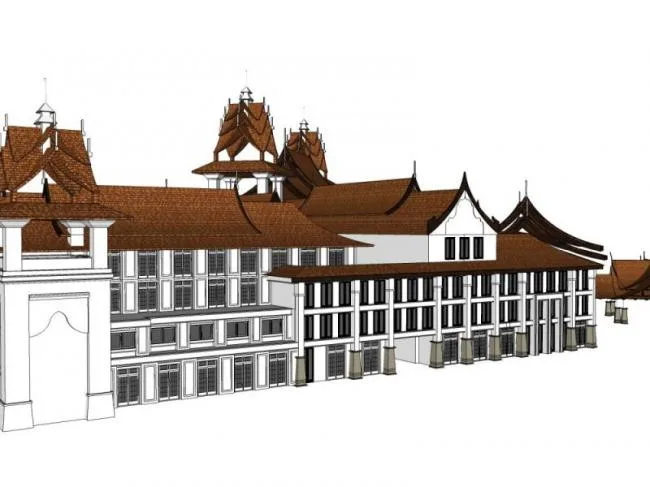 Sketchup商业模型|多层商业街，东南亚风格，多重坡屋顶
