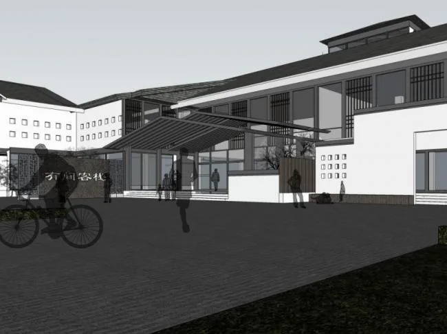 Sketchup酒店模型|多层酒店，现代中式风格
