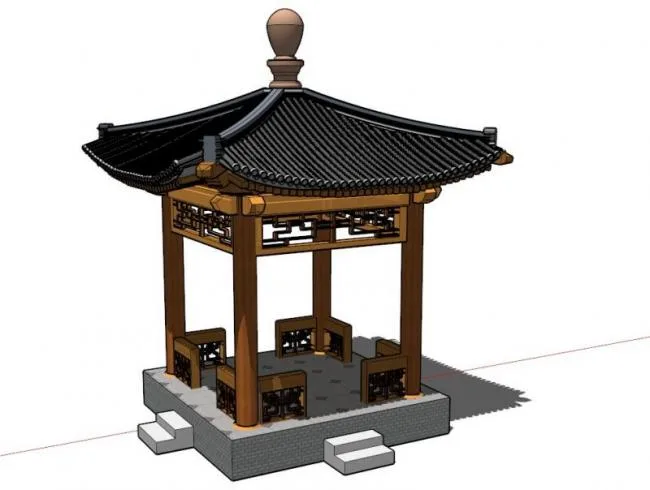 Sketchup小品模型|四角亭，中式风格，小品