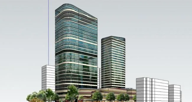 Sketchup办公模型|高层办公楼，底层商业，现代风格