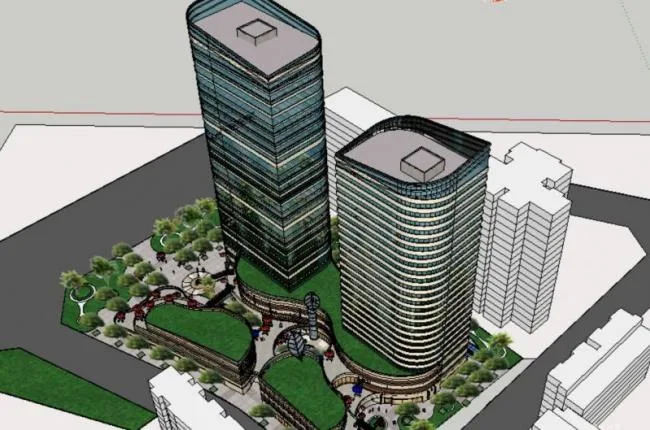 Sketchup办公模型|高层办公楼，底层商业，现代风格