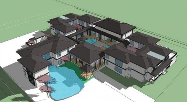 Sketchup酒店模型|多层会所度假村，中式风格
