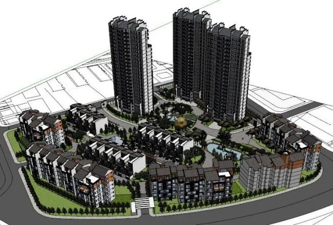 Sketchup景观模型|住宅景观，小区景观，中式风格