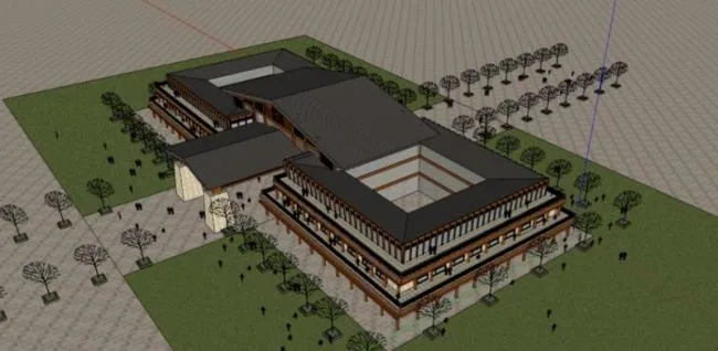 Sketchup酒店模型|多层酒店，木结构，中式风格