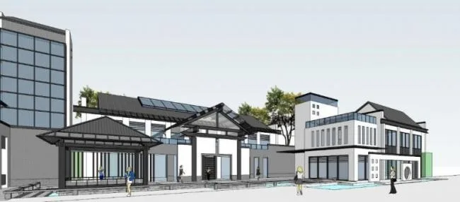 Sketchup文化模型|多层展览馆，文化建筑，中式风格