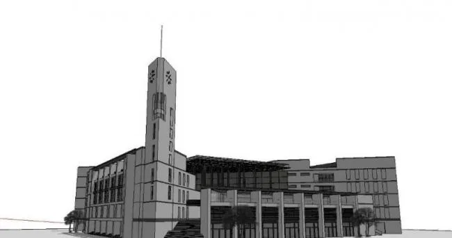 Sketchup文化模型|多层大学图书馆，文化建筑，现代风格