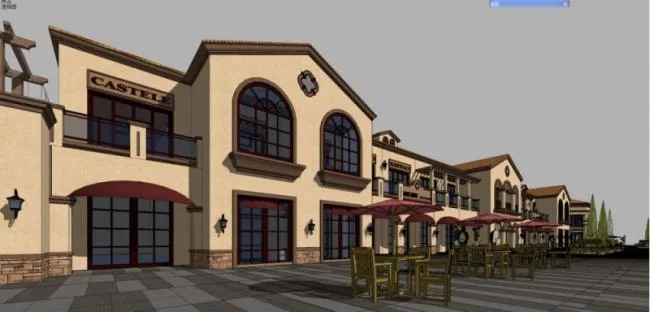 Sketchup商业模型|低层商业建筑，古典风格