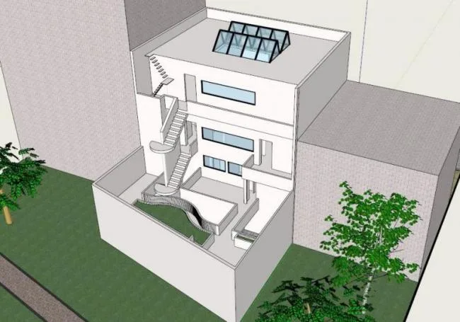 Sketchup住宅模型|多层住宅，柯布西耶，现代风格