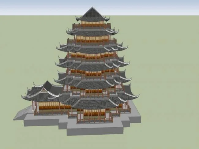 Sketchup古建筑模型|多层寺庙塔楼，古寺古庙，古建筑，中式风格