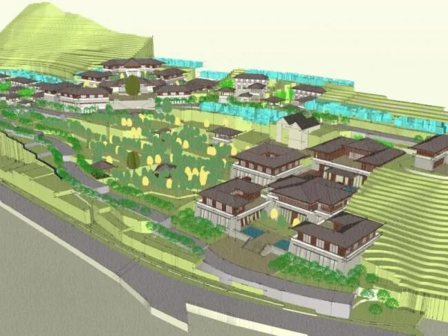 Sketchup酒店模型|度假山庄，中式风格