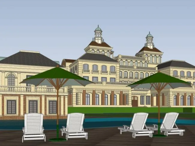 Sketchup酒店模型|多层度假酒店，古典风格