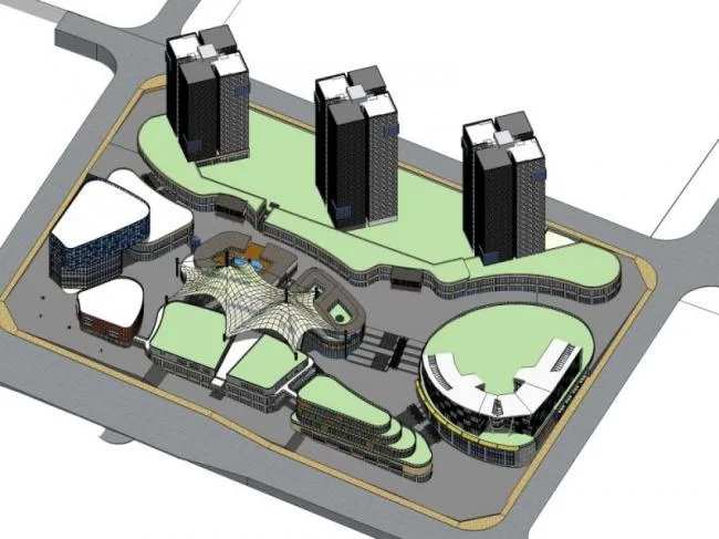 Sketchup综合体模型|多高层商业综合体，住宅，现代风格
