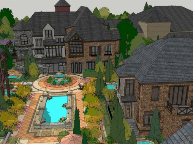 Sketchup酒店模型|多层度假村，古典风格