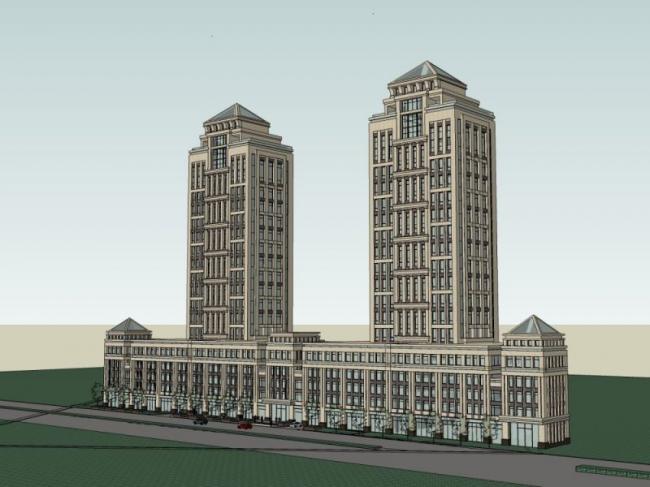 Sketchup综合体模型|多高层城市综合体，住宅，商业，古典风格