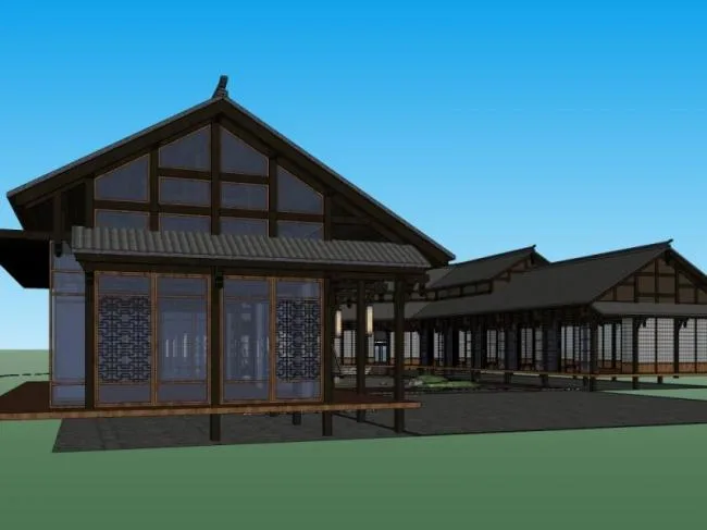 Sketchup商业模型|会所，日式风格，日式枯山水