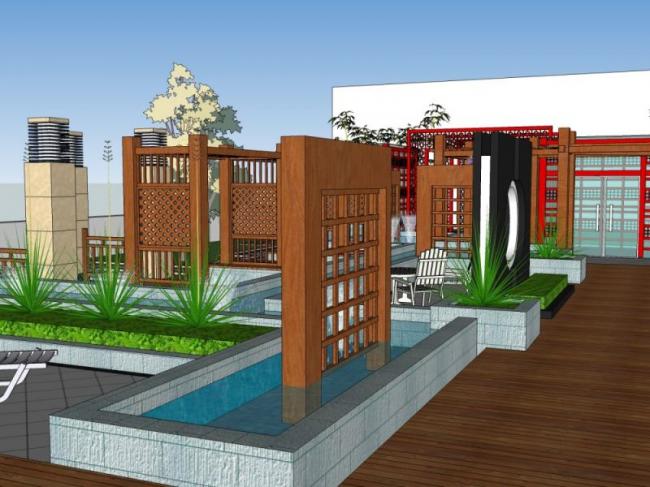 Sketchup景观模型|屋顶花园景观，新中式风格