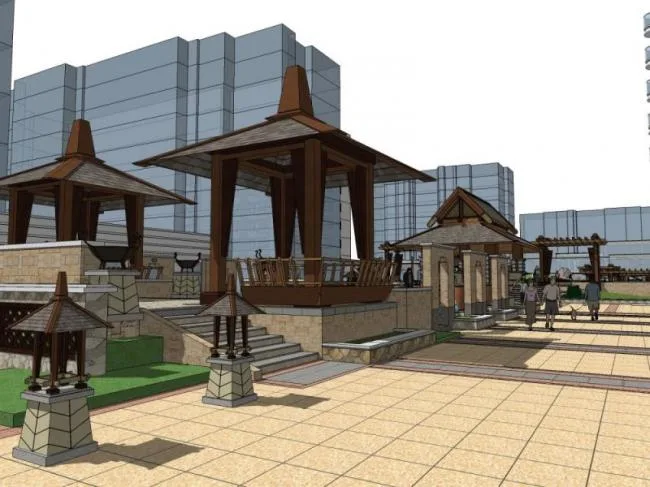 Sketchup景观模型|小区景观，住宅景观，古典风格