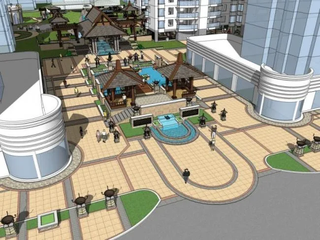 Sketchup景观模型|小区景观，住宅景观，古典风格
