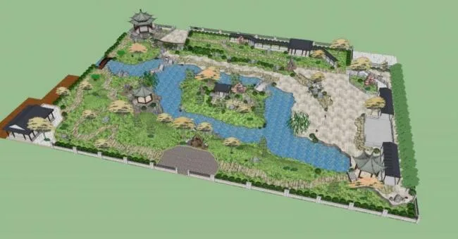 Sketchup景观模型|中式园林，园林景观，中式风格