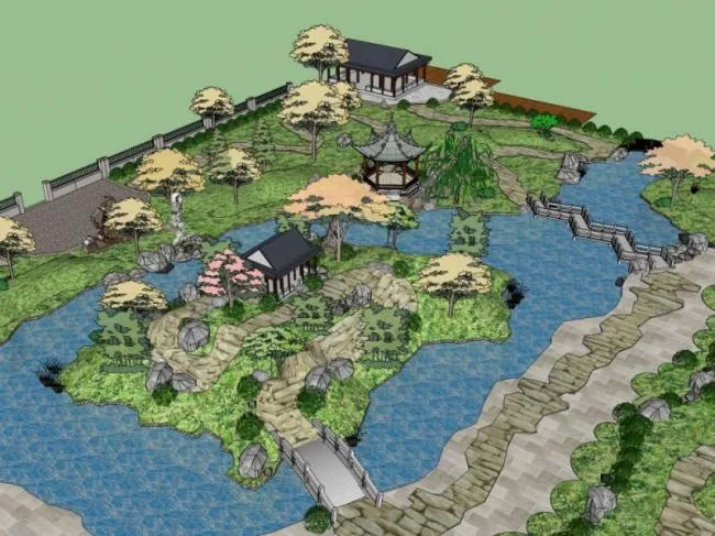 Sketchup景观模型|中式园林，园林景观，中式风格