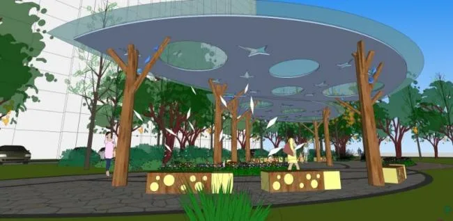 Sketchup景观模型|广场景观，现代风格