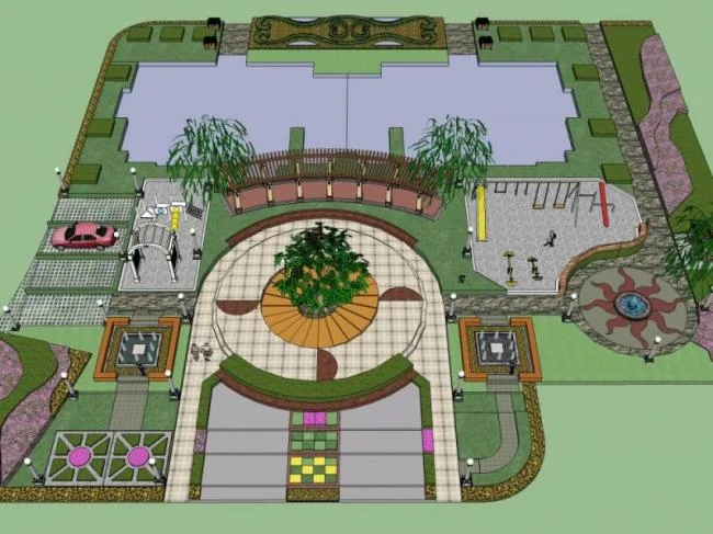 Sketchup景观模型|小区景观，现代风格