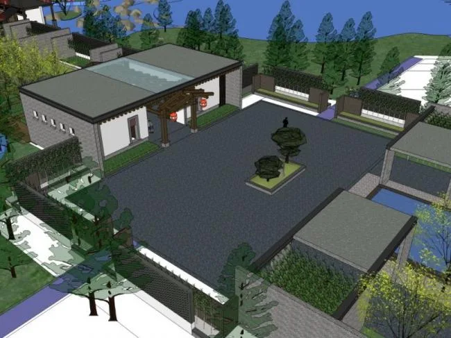 Sketchup景观模型|公园景观，庭院景观，新中式风格