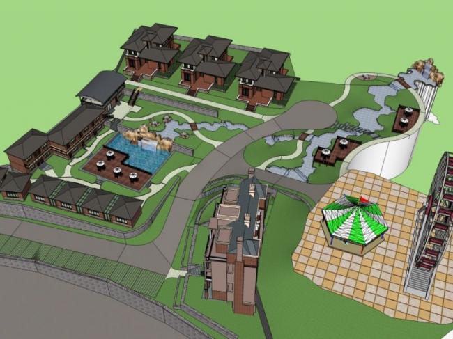 Sketchup景观模型|山庄景观，新中式风格