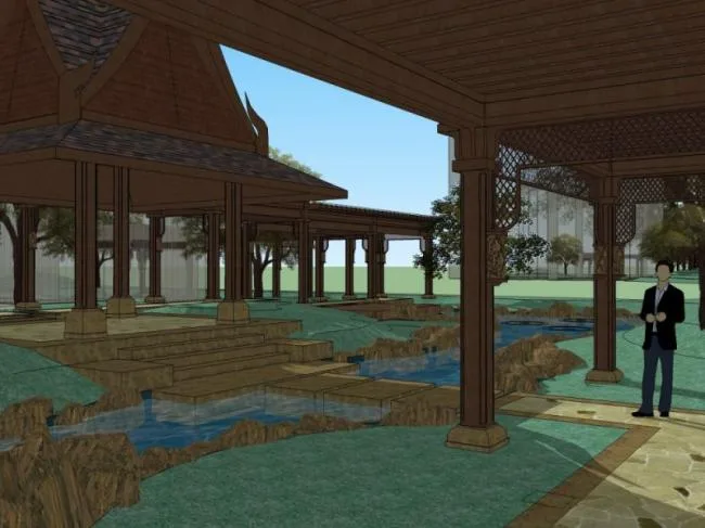 Sketchup景观模型|廊架景观，新中式风格