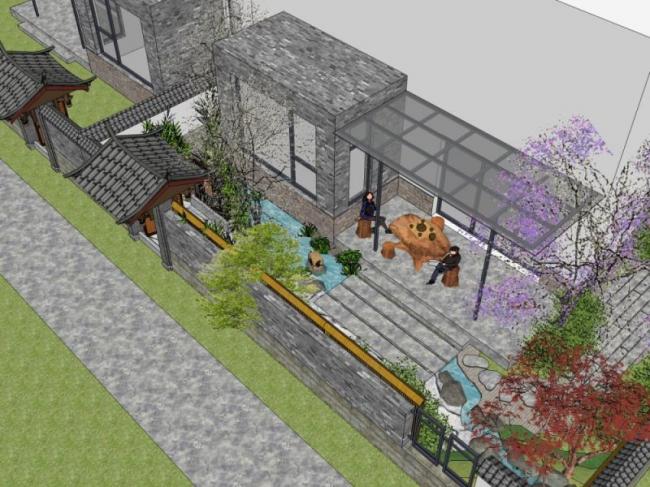 Sketchup景观模型|商业景观，中式风格