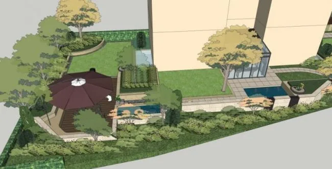 Sketchup景观模型|庭院花园景观，现代风格
