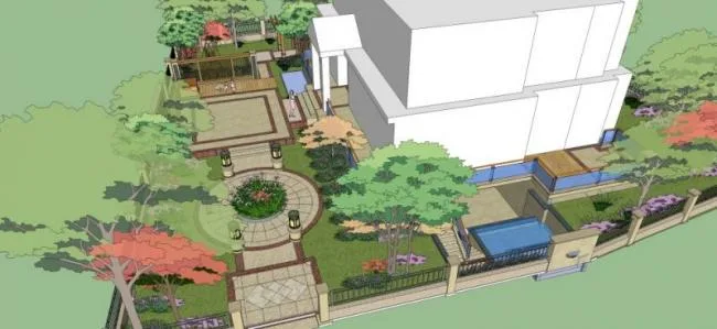 Sketchup景观模型|别墅庭院景观，欧式风格，古典风格