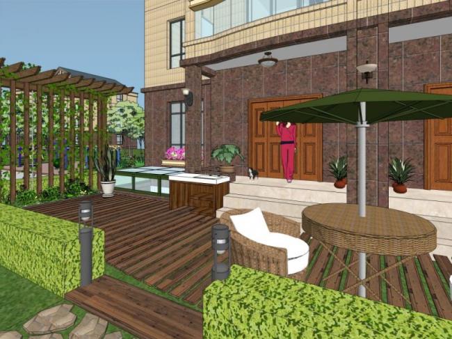 Sketchup景观模型|别墅庭院景观，现代风格