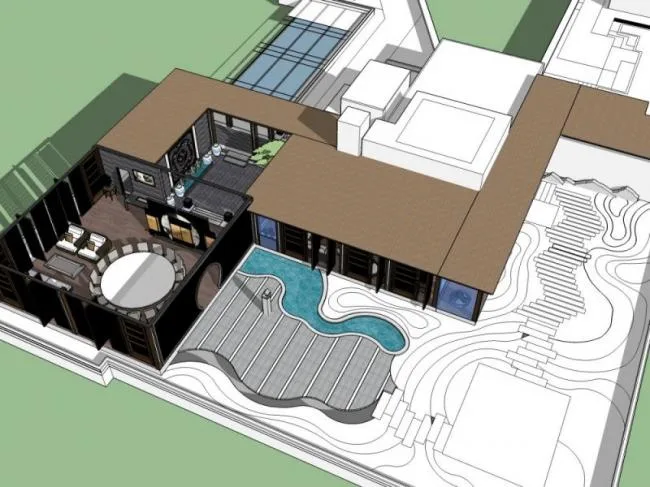Sketchup景观模型|屋顶花园景观，中式风格