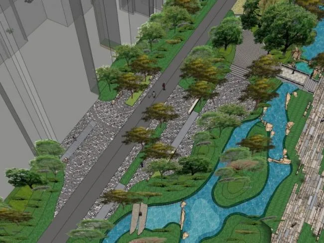Sketchup景观模型|小区景观，住宅景观，滨水景观，欧式风格，古典风格