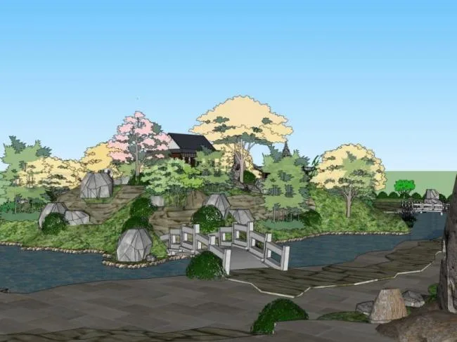 Sketchup景观模型|园林景观，中式园林，中式风格