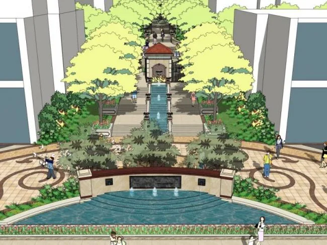 Sketchup景观模型|小区景观，住宅景观，欧式风格，古典风格