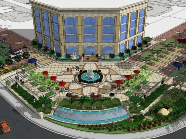 Sketchup景观模型|售楼处景观，欧式风格，古典风格
