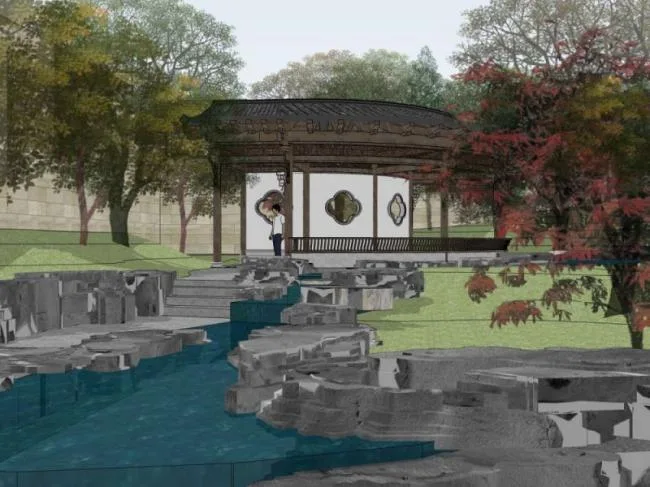 Sketchup景观模型|庭院花园景观，中式风格
