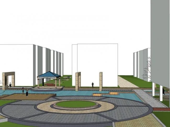 Sketchup景观模型|小区景观，中式风格