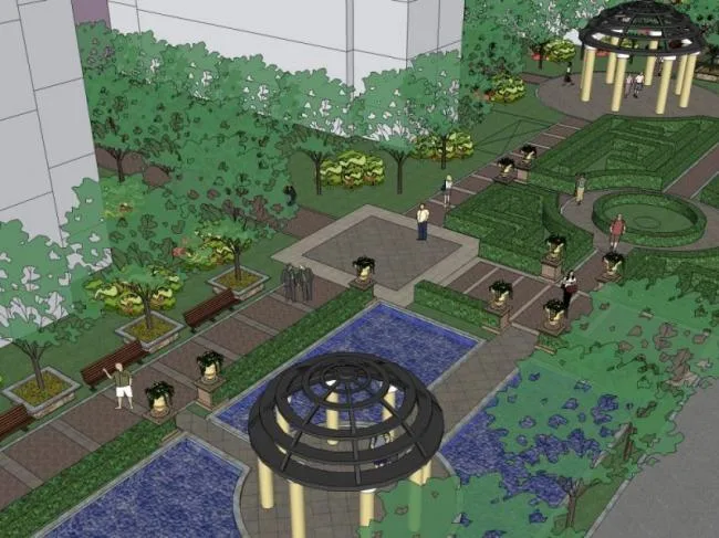 Sketchup景观模型|住宅景观，小区景观，欧式风格，古典风格