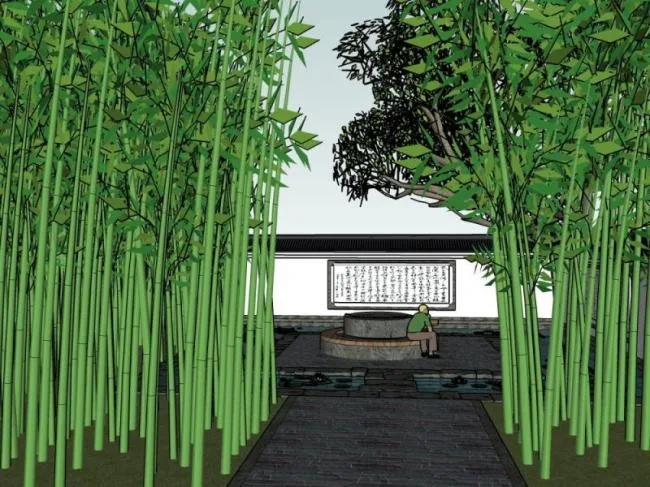 Sketchup景观模型|庭院景观，中式风格