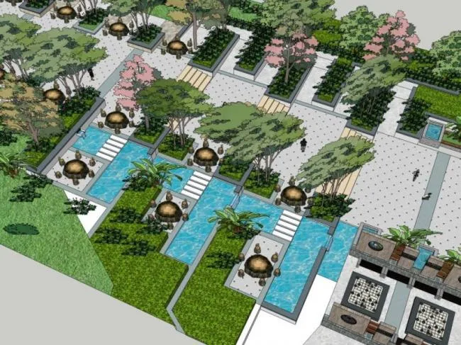 Sketchup景观模型|景观节点，现代风格