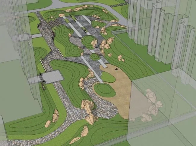 Sketchup景观模型|小区景观，住宅景观，现代风格