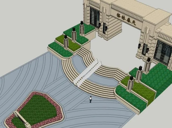 Sketchup景观模型|广场景观，入口，古典风格