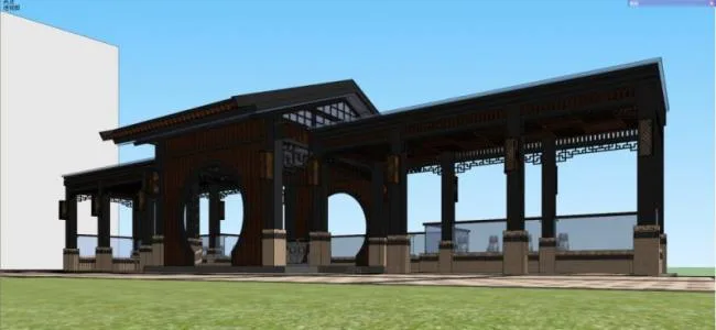 Sketchup景观模型|广场景观，廊架景观，中式风格