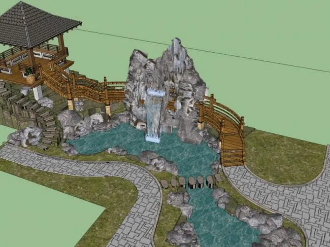 Sketchup景观模型|园林景观，中式园林，中式风格